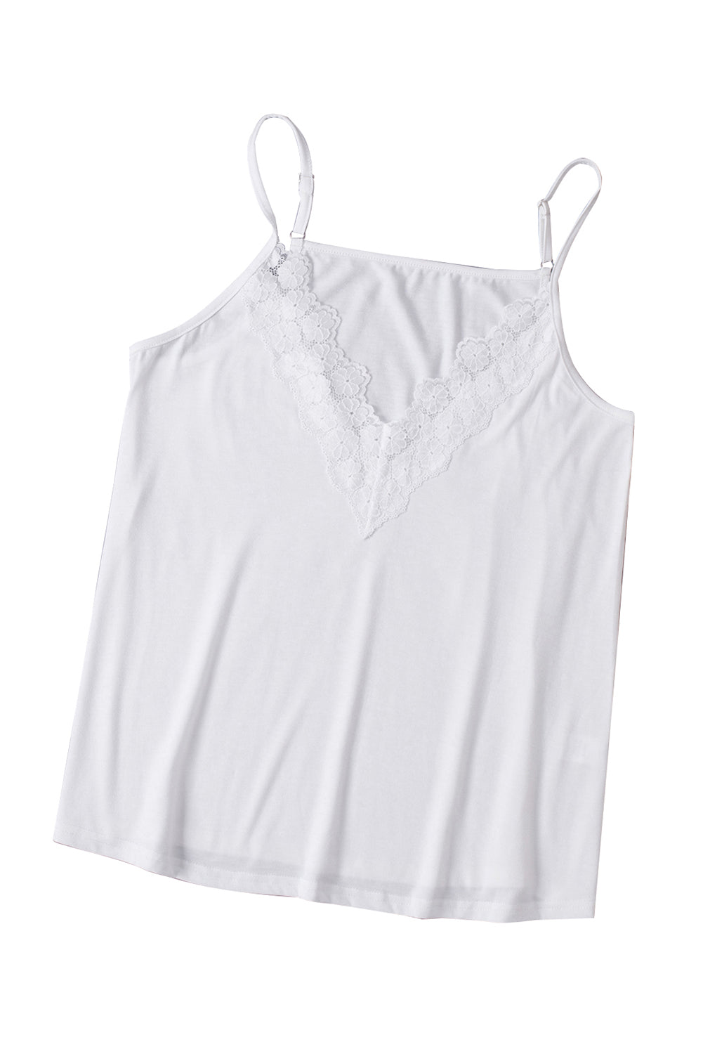 White Lace Splicing V Neck Cami Top Tank Tops JT's Designer Fashion