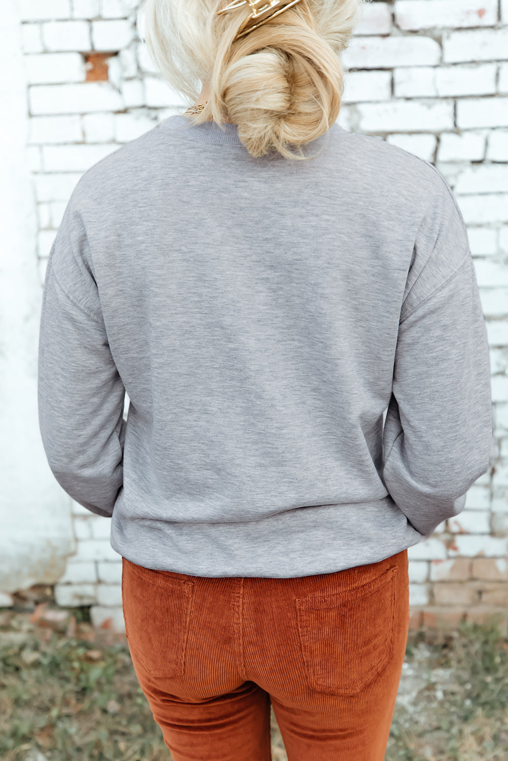 Gray Christmas Letter Plaid Car Graphic Print Pullover Sweatshirt Graphic Sweatshirts JT's Designer Fashion