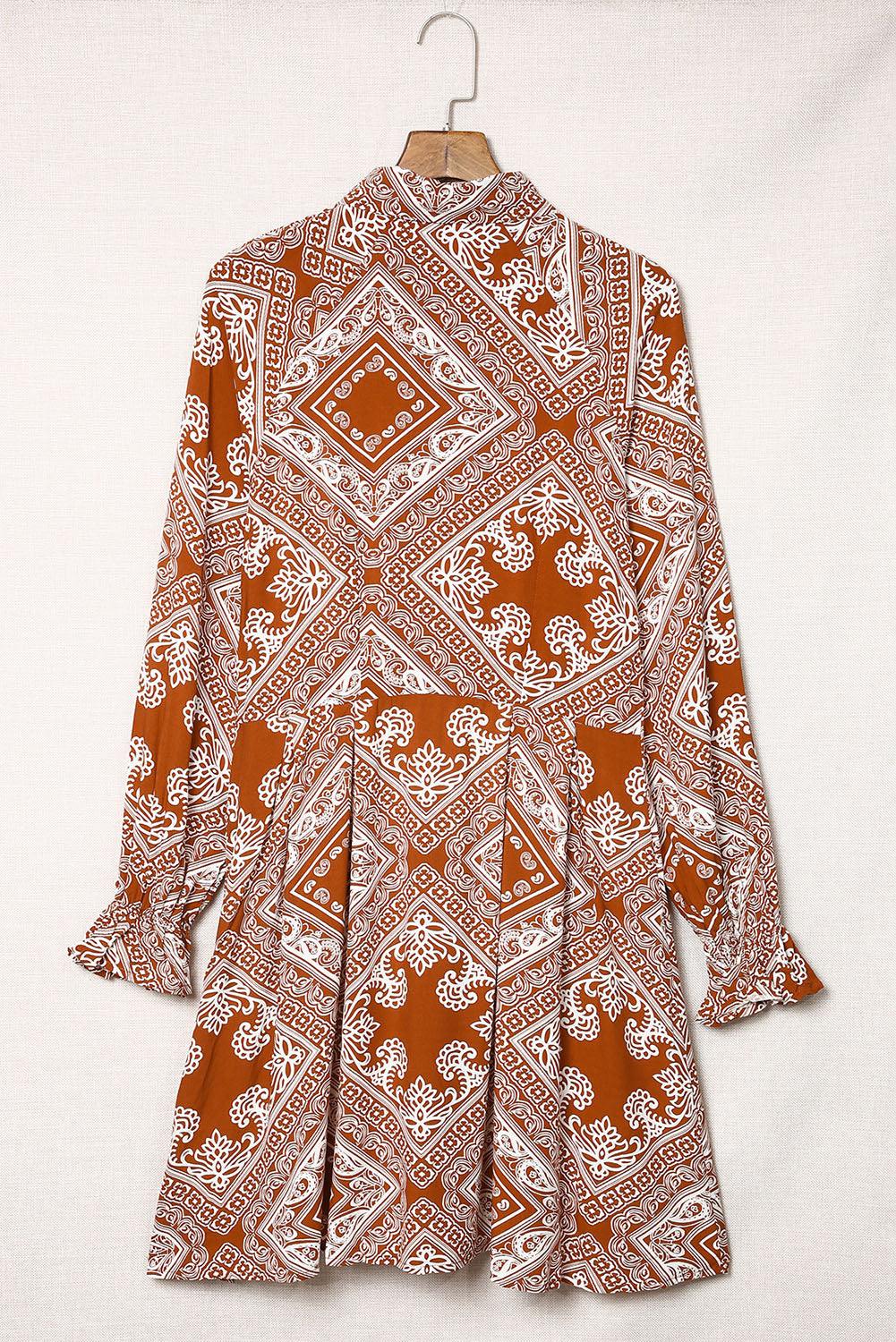Vintage Paisley Geometric Print Shirt Short Dress Mini Dresses JT's Designer Fashion