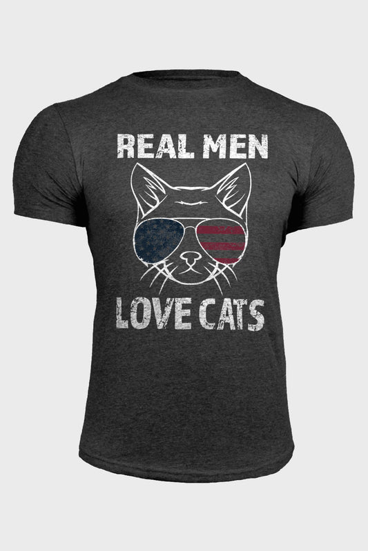 Gray Real Men Love Cats Graphic Short Sleeve Tee Gray 62%Polyester+32%Cotton+6%Elastane Men's Tops JT's Designer Fashion