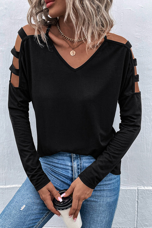 Black Cut out Long Sleeve Top Tops & Tees JT's Designer Fashion