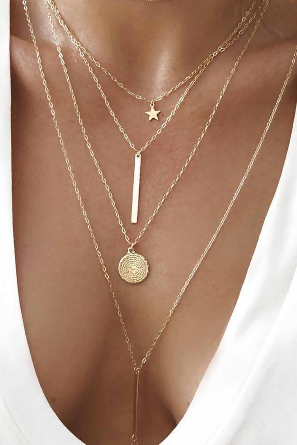 Gold Boho Multi-layered Star Pendant Necklace Jewelry JT's Designer Fashion