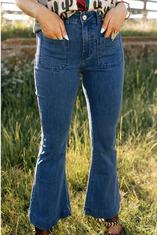 Blue Bell Bottom Denim Pants Blue 71%Cotton+27.5%Polyester+1.5%Elastane Jeans JT's Designer Fashion