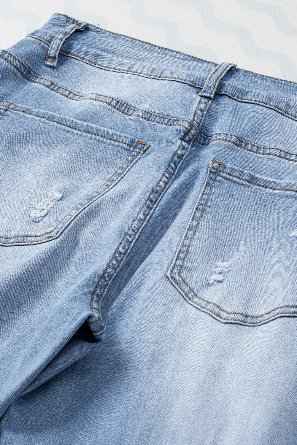 Sky Blue Buttoned Pockets Distressed Jeans Jeans JT's Designer Fashion