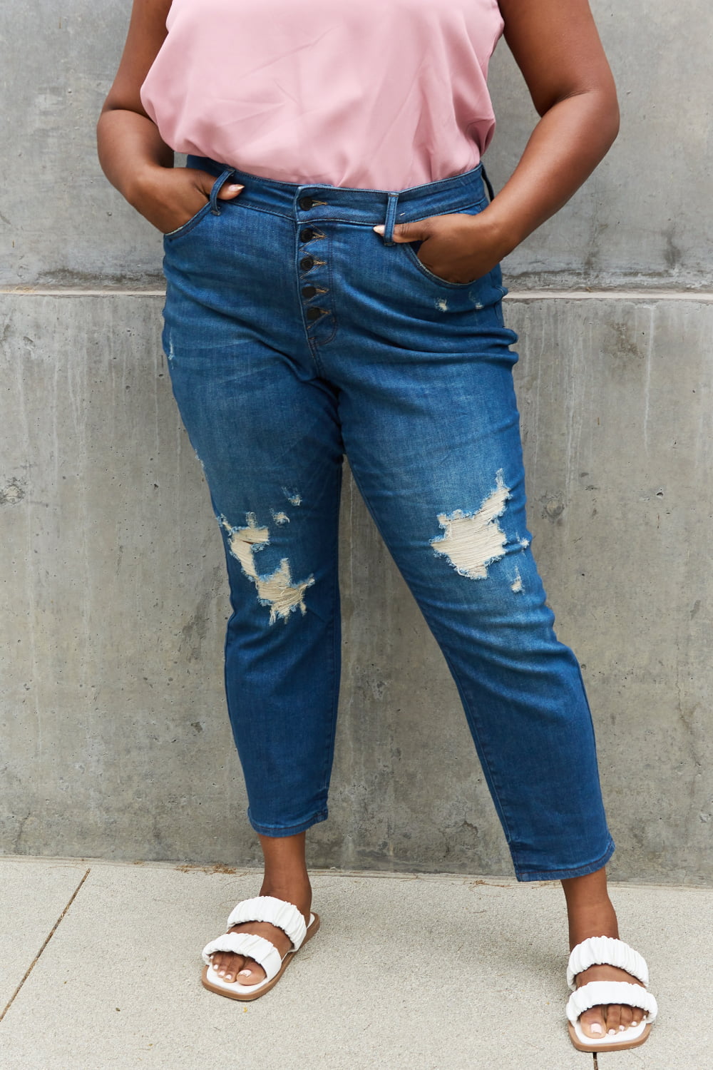 Judy Blue Melanie Full Size High Waisted Distressed Boyfriend Jeans Jeans JT's Designer Fashion
