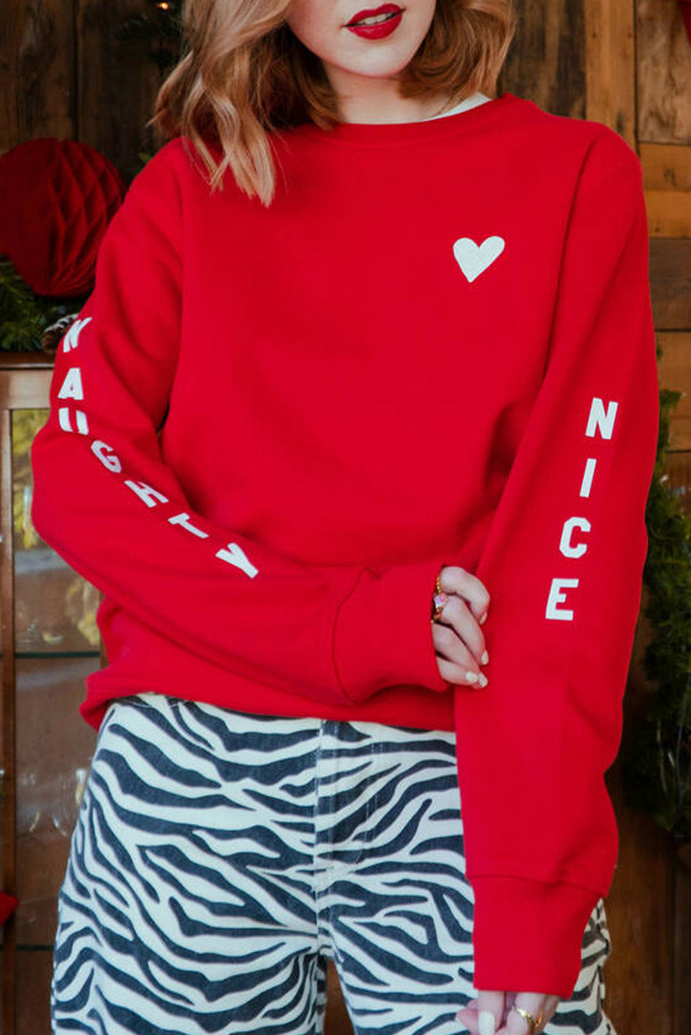 Fiery Red Letters Print Long Sleeve Pullover Sweatshirt Red-2 70%Polyester+30%Cotton Graphic Sweatshirts JT's Designer Fashion