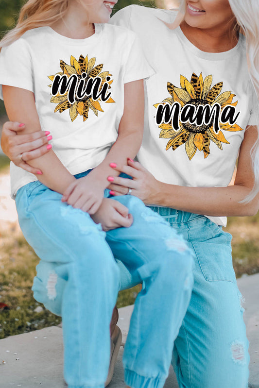 White Family Matching Mama Sunflower Print Short Sleeve T Shirt White 95%Cotton+5%Elastane Family T-shirts JT's Designer Fashion