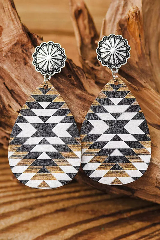 Brown Aztec Print Water Drop Pleather Earrings Jewelry JT's Designer Fashion