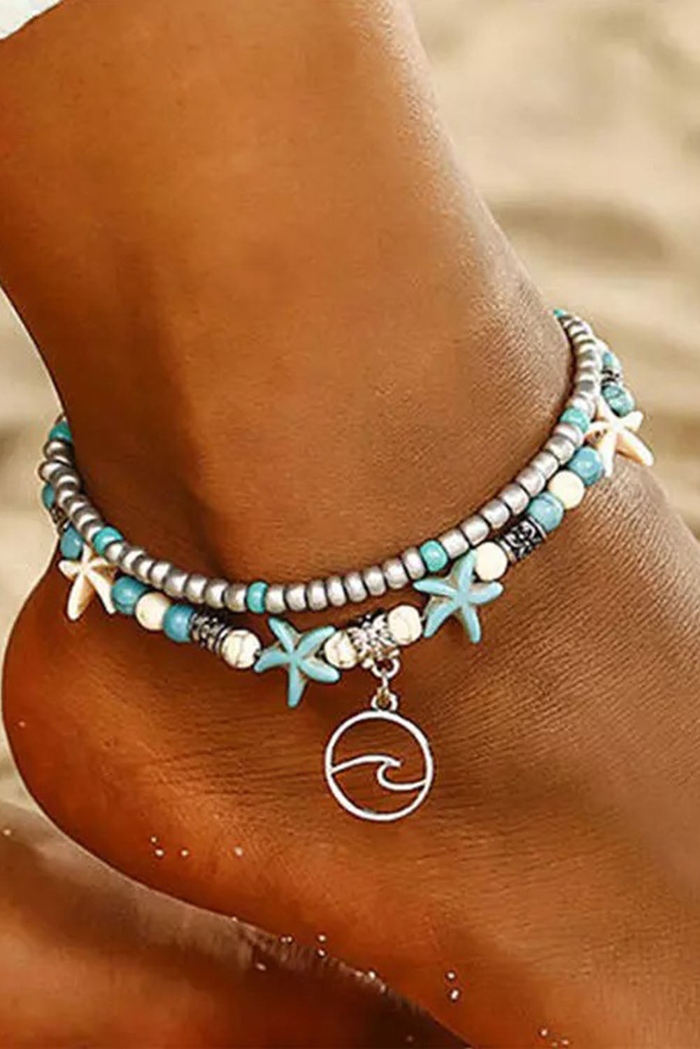 Sky Blue Beach Double Anklet Jewelry JT's Designer Fashion