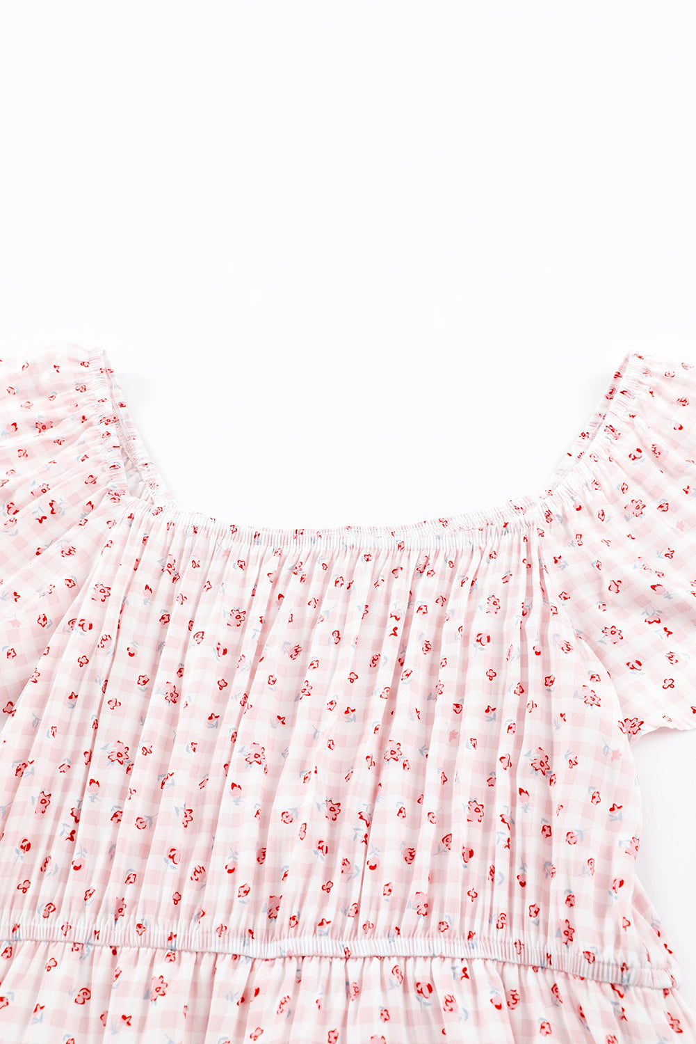 Pink Elastic Waist Ruffled Hem Floral Dress Floral Dresses JT's Designer Fashion