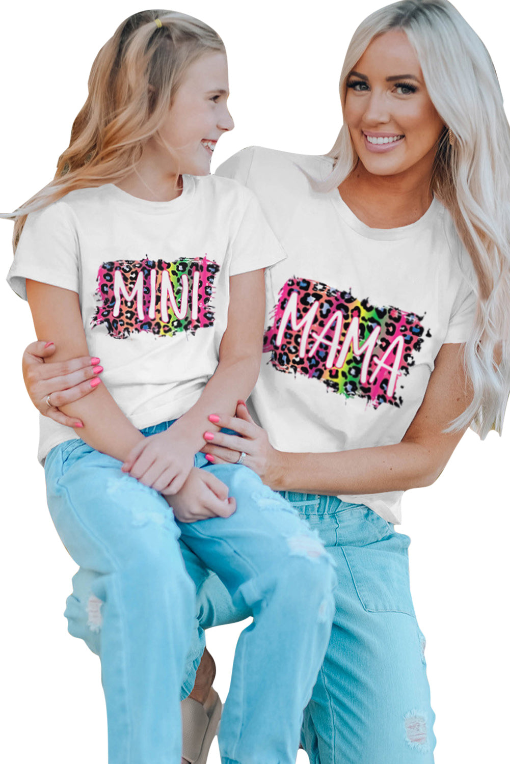White Mother and Me Mini Leopard Print Short Sleeve T Shirt Family T-shirts JT's Designer Fashion