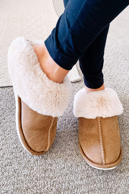 Camel Plush Suede Winter Home Slippers Slippers JT's Designer Fashion