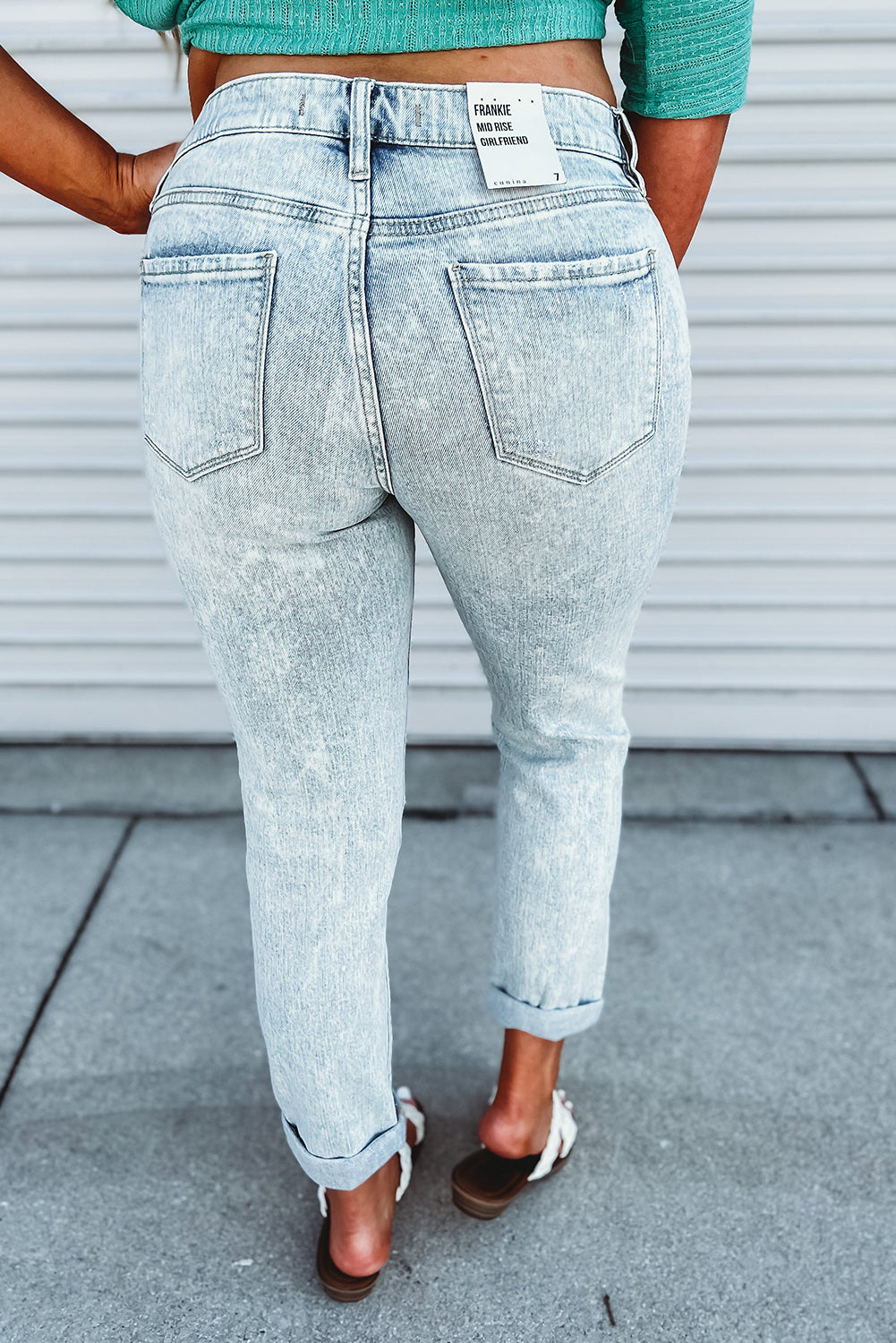 Sky Blue Vintage Wash Distressed Boyfriend Jeans Jeans JT's Designer Fashion