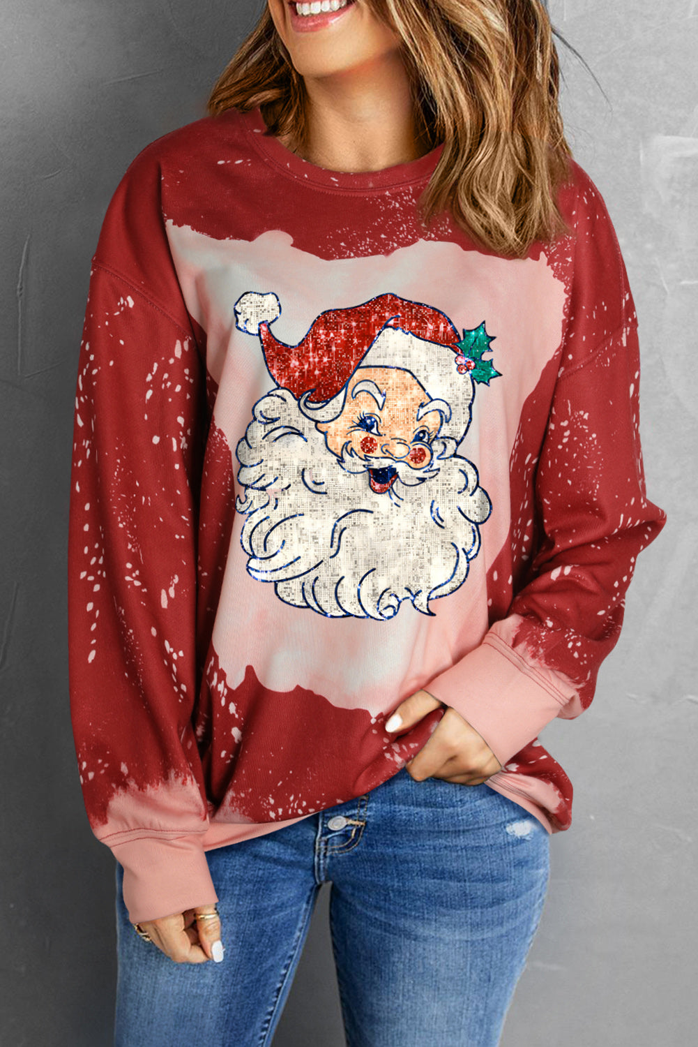 Racing Red Father Christmas Tie Dye Print Crew Neck Sweatshirt Graphic Sweatshirts JT's Designer Fashion