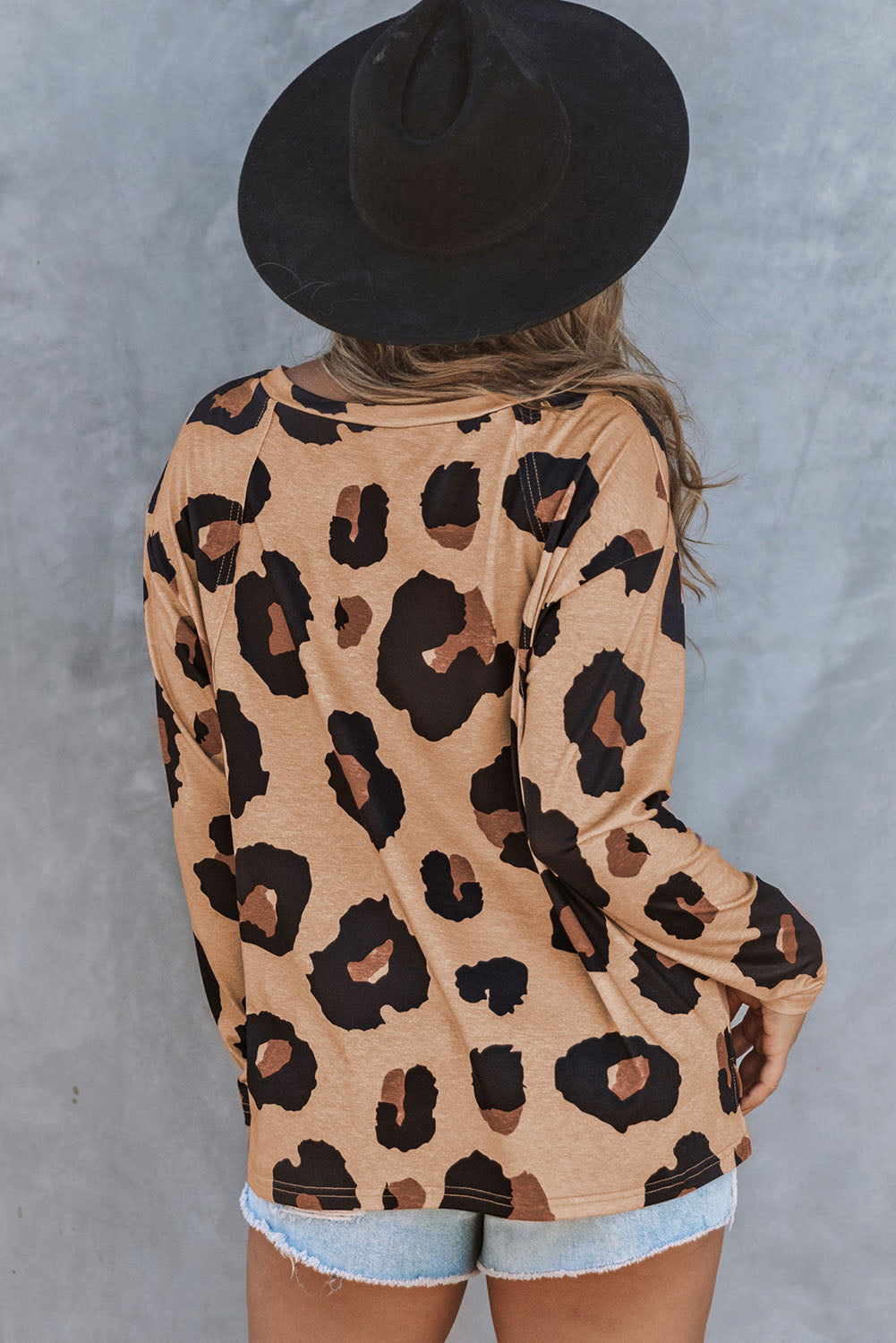 Leopard Print Long Sleeve Loose Top Long Sleeve Tops JT's Designer Fashion