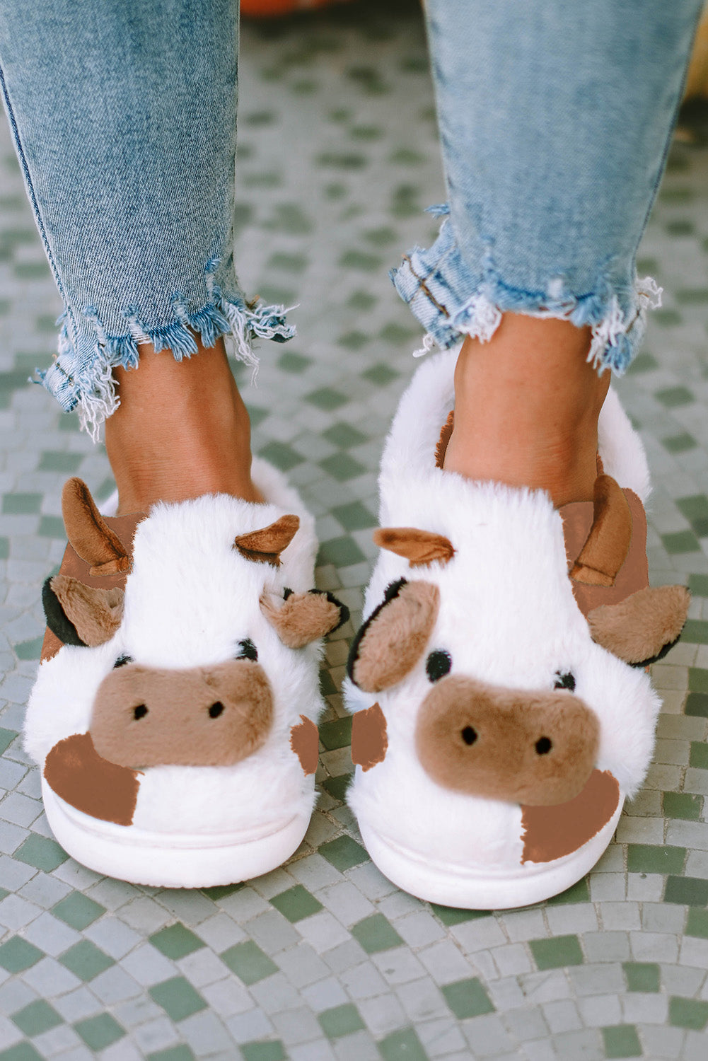 Camel Cartoon Cow Pattern Plush Lined Slippers Slippers JT's Designer Fashion