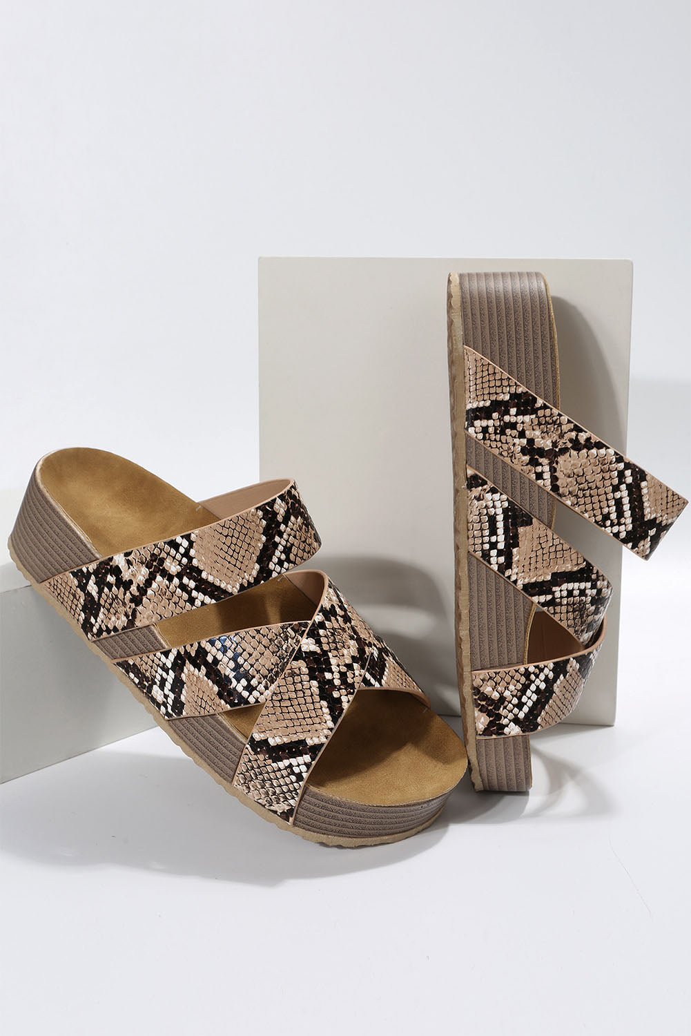 Animal Print Linen Woven Cross Criss Hollowed Slip-On Slippers Slippers JT's Designer Fashion