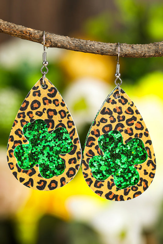 St. Patricks Day Sequin Clover Leopard Earrings Jewelry JT's Designer Fashion