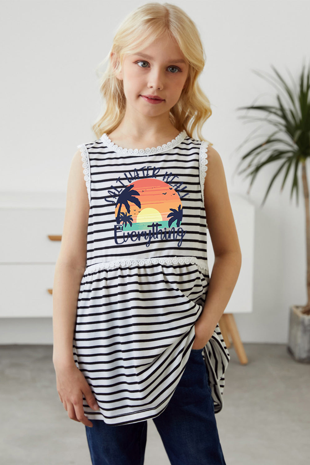 Salt Water Heals Everything Print Striped Tank Top for Kids Family T-shirts JT's Designer Fashion