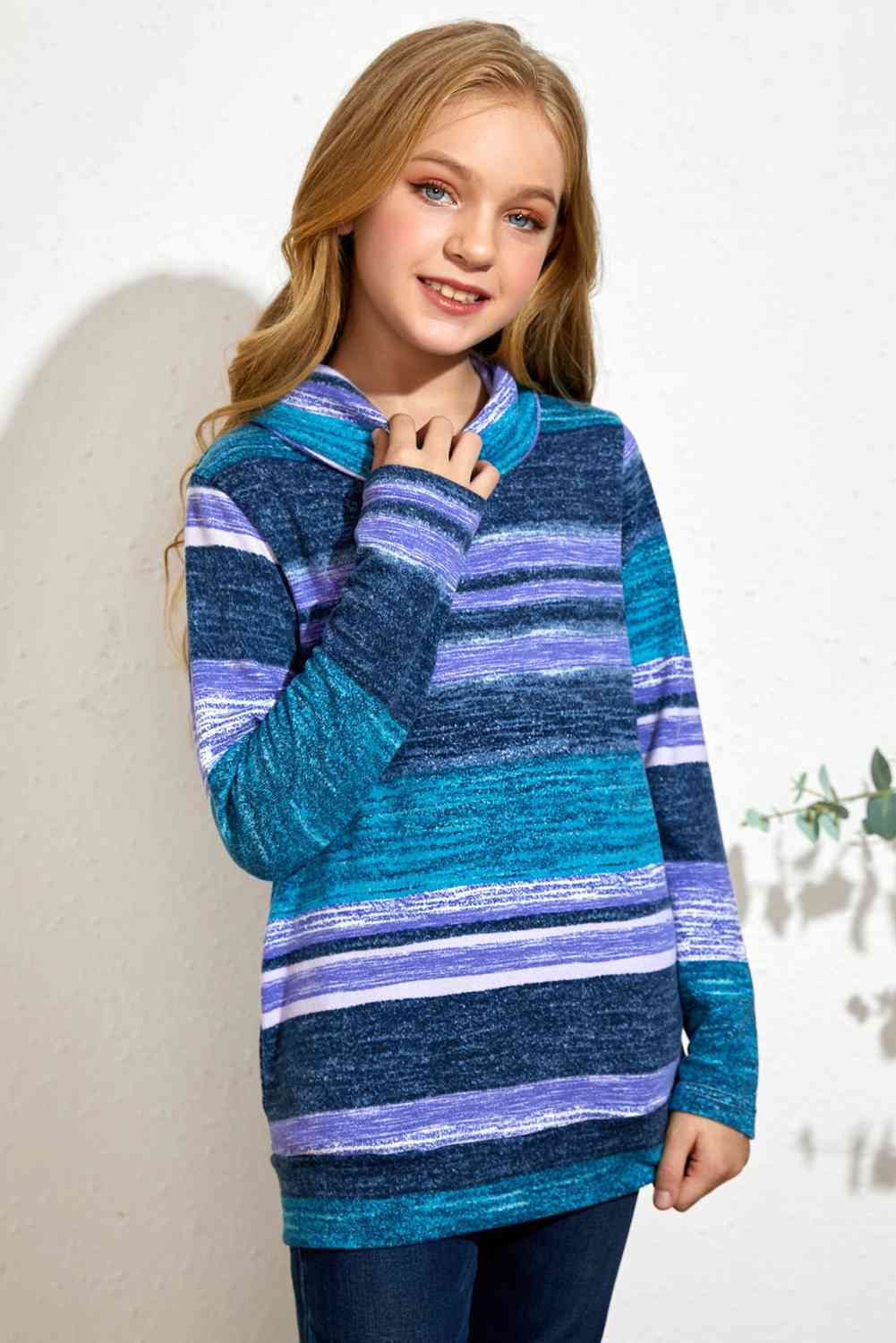 Girls Striped Cowl Neck Top with Pockets Blue Purple Girls Tops JT's Designer Fashion
