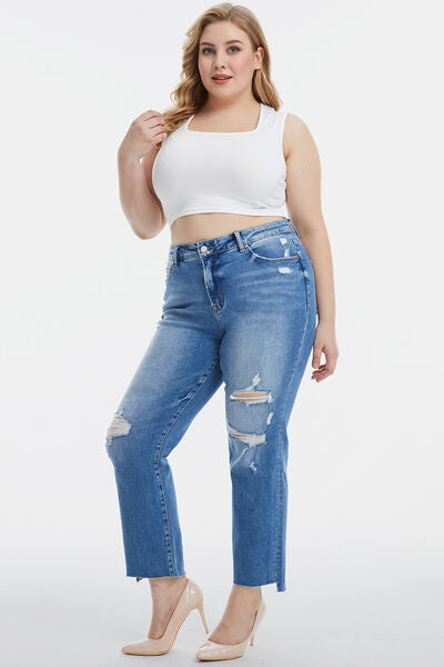 BAYEAS Full Size Mid Waist Distressed Ripped Straight Jeans MYSTIC BLUE Jeans JT's Designer Fashion