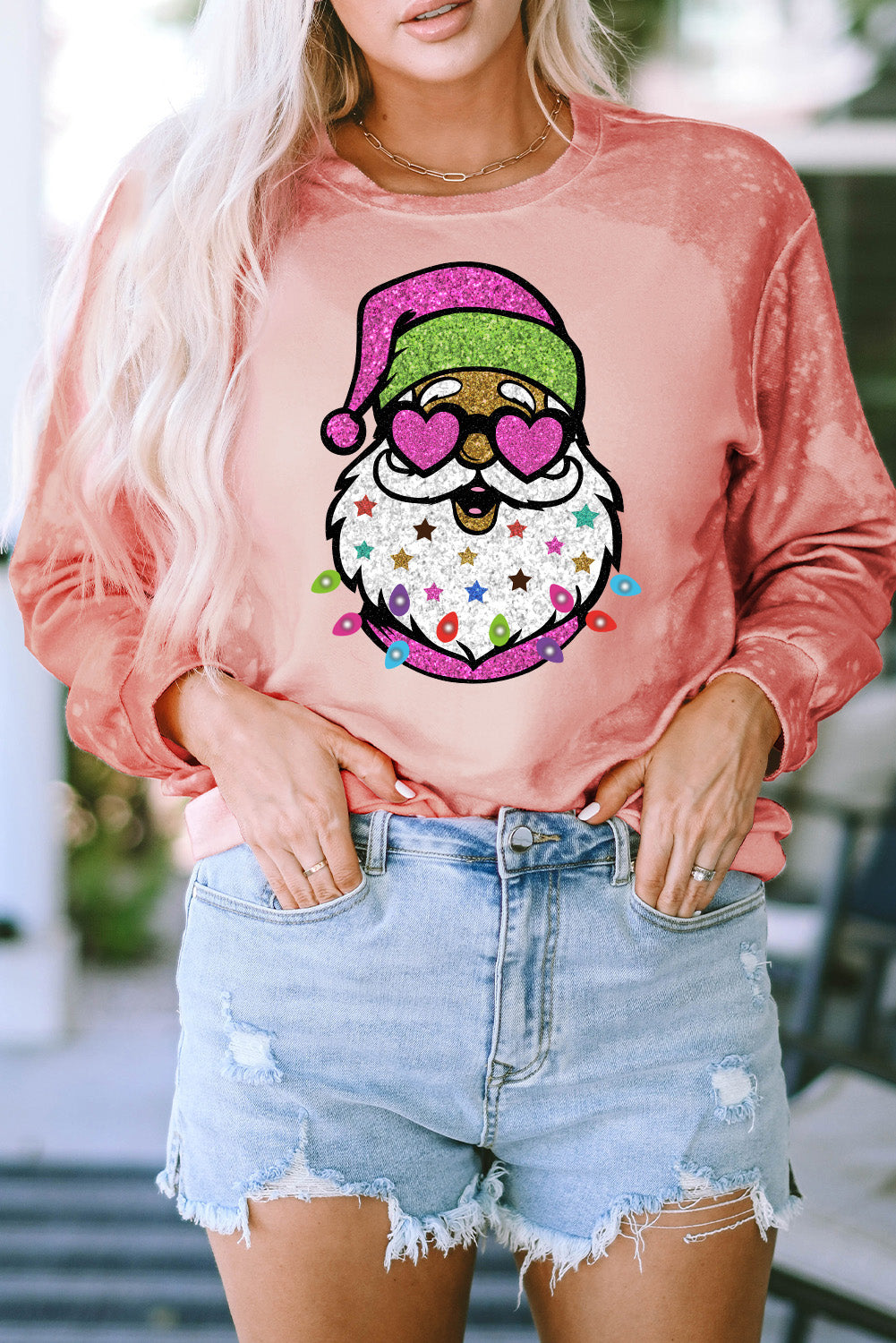 Pink Tie Dye Santa Claus Graphic Pullover Sweatshirt Graphic Sweatshirts JT's Designer Fashion