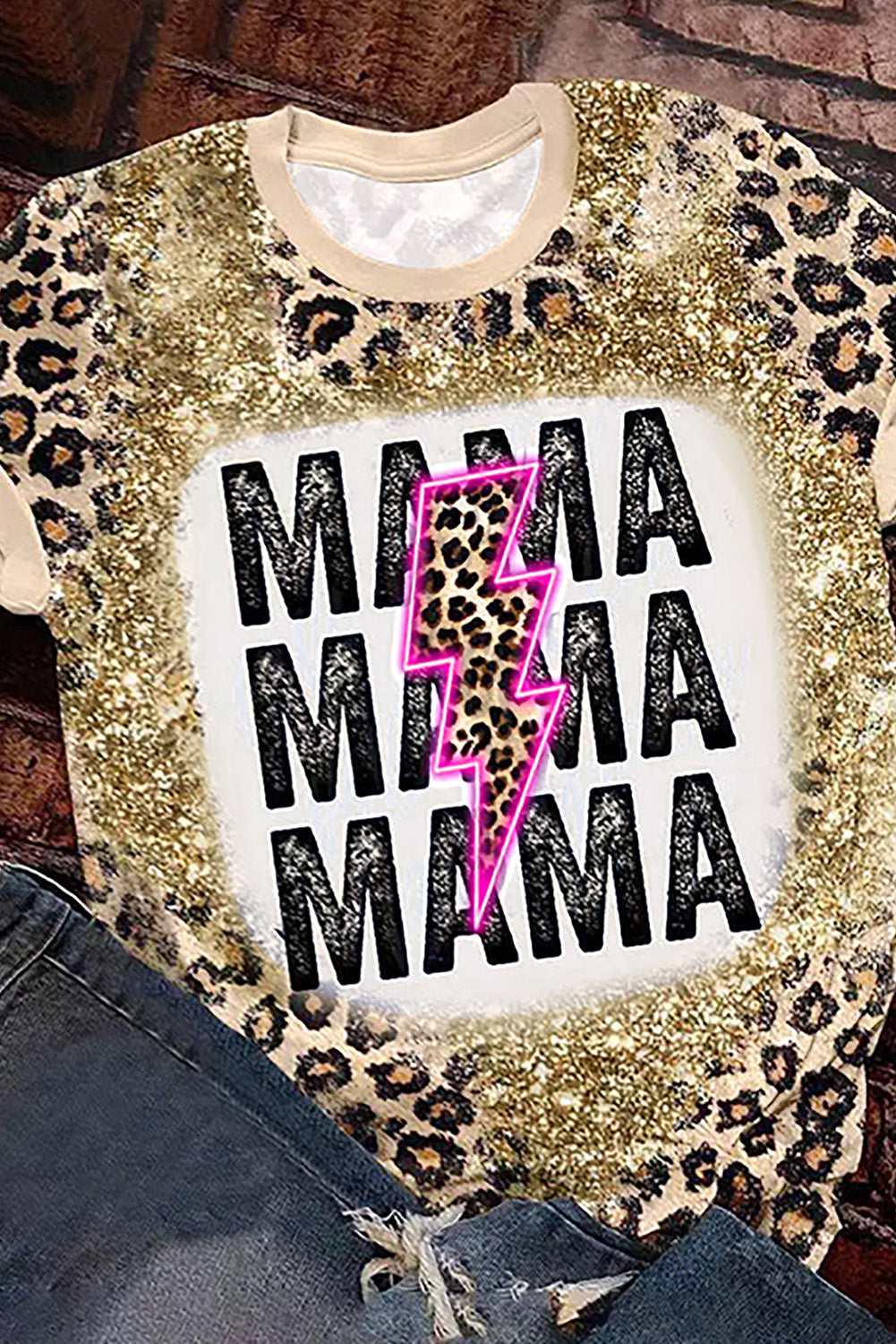 MAMA Lightning Graphic Leopard Dyed T Shirt Tops & Tees JT's Designer Fashion