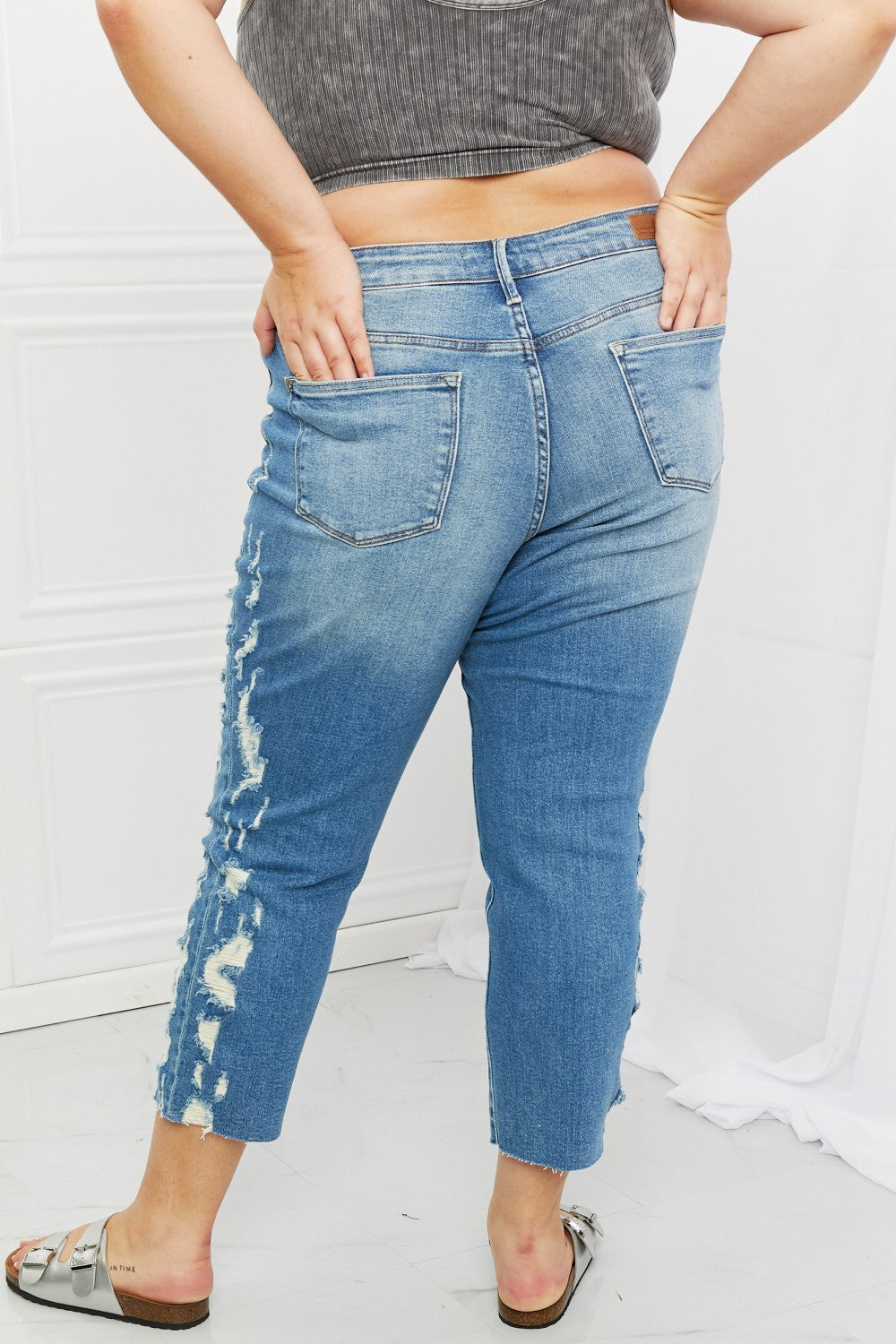 Judy Blue Laila Full Size Straight Leg Distressed Jeans Jeans JT's Designer Fashion