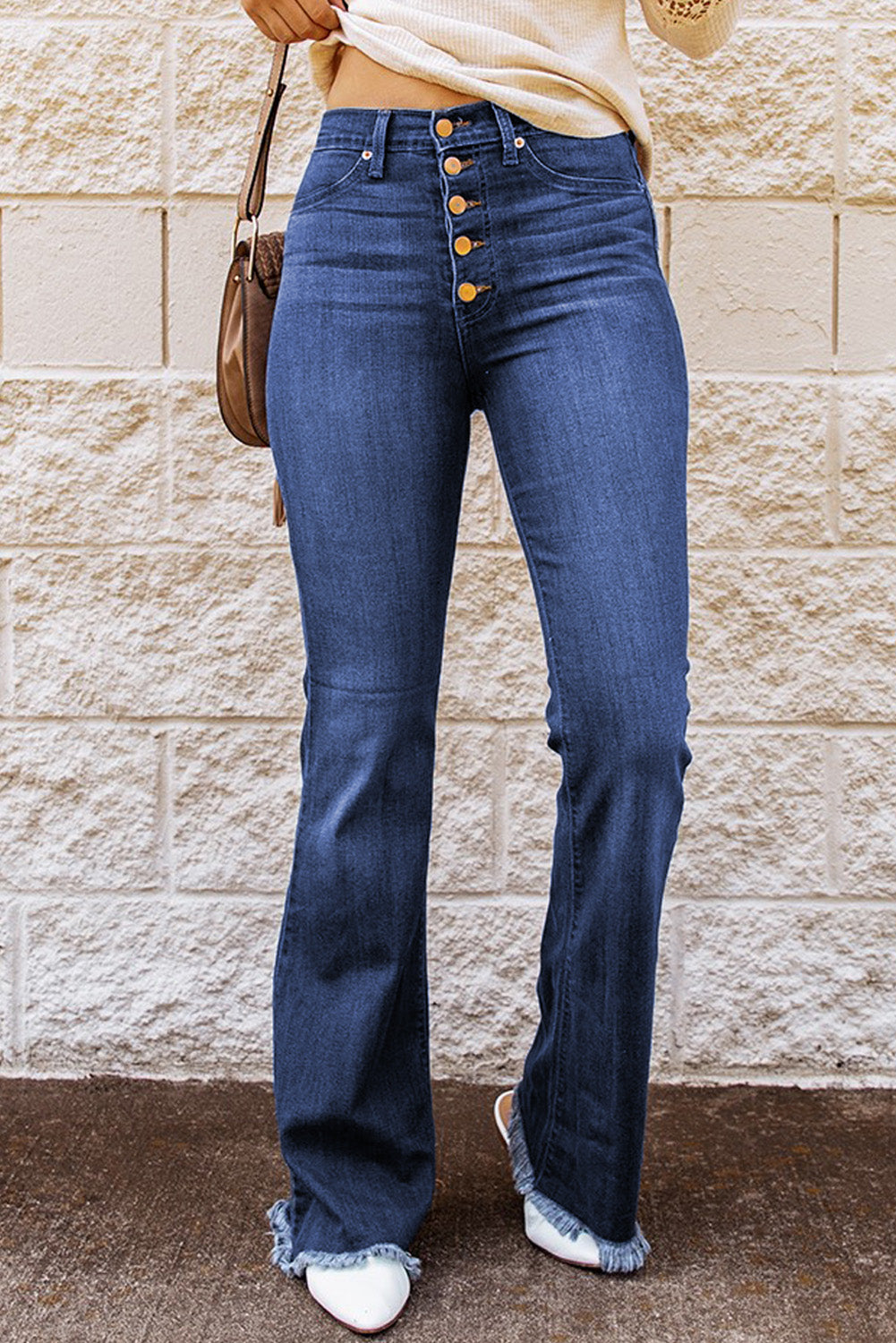 Tassel Button-fly High Waist Flare Jeans Jeans JT's Designer Fashion