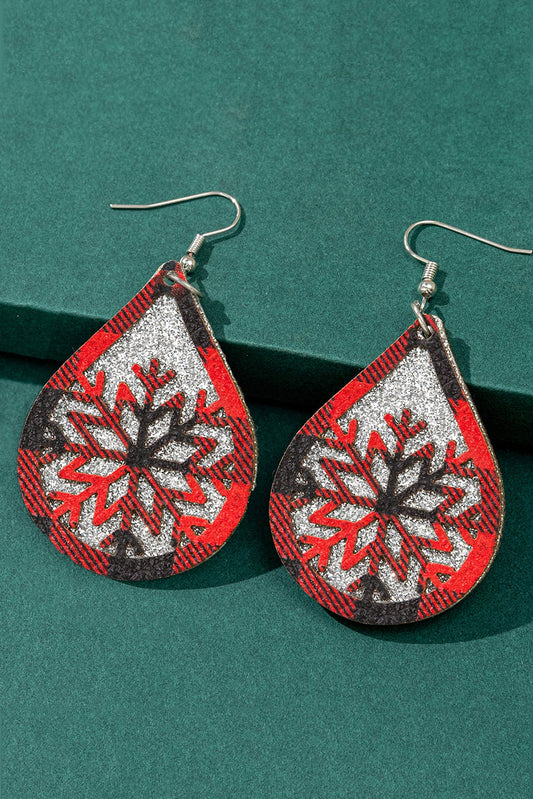 Red Christmas Plaid Snowflake Drop Earrings Jewelry JT's Designer Fashion