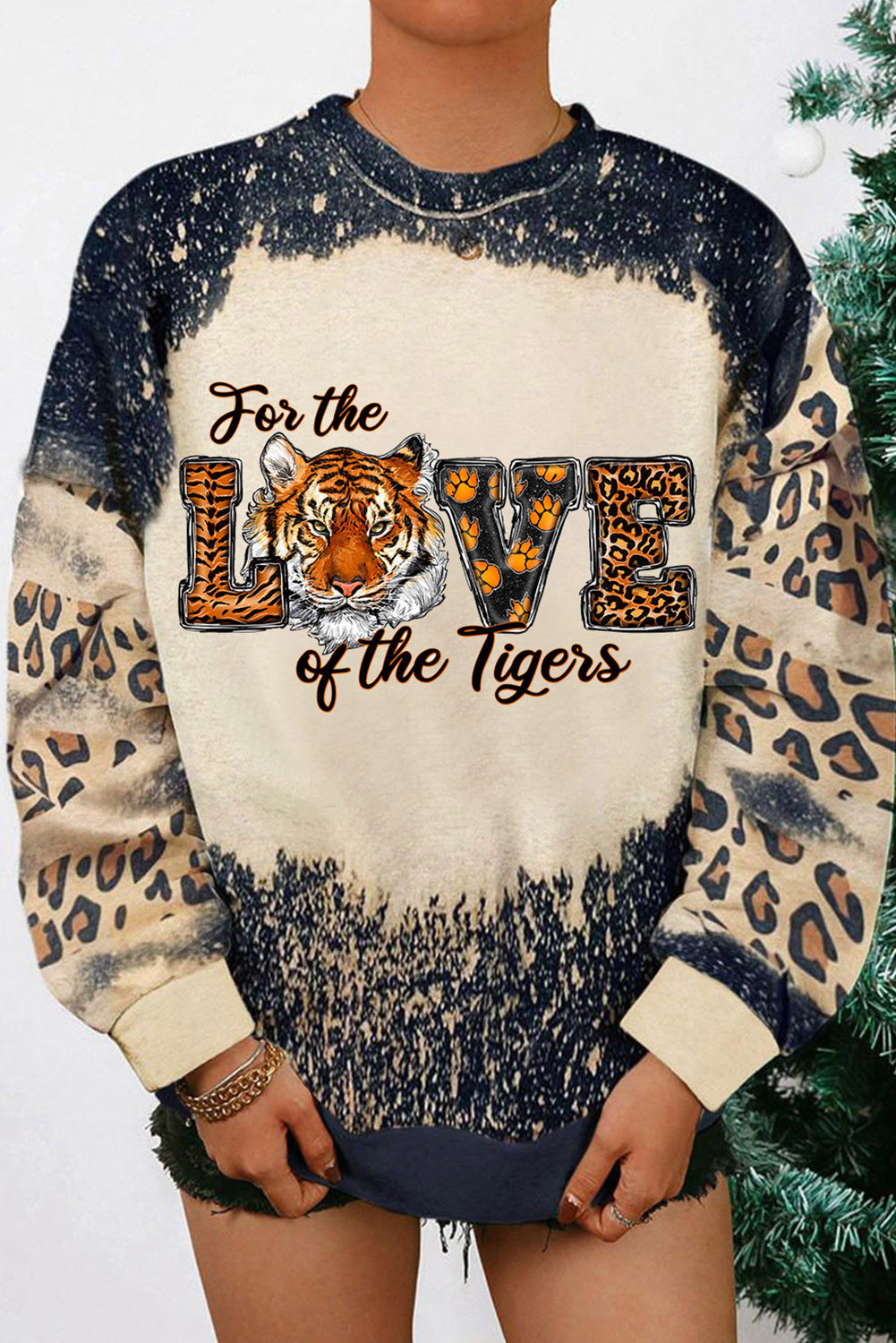 Black For The Love of the Tigers Animal Print Bleached Sweatshirt Black 95%Polyester+5%Elastane Graphic Sweatshirts JT's Designer Fashion