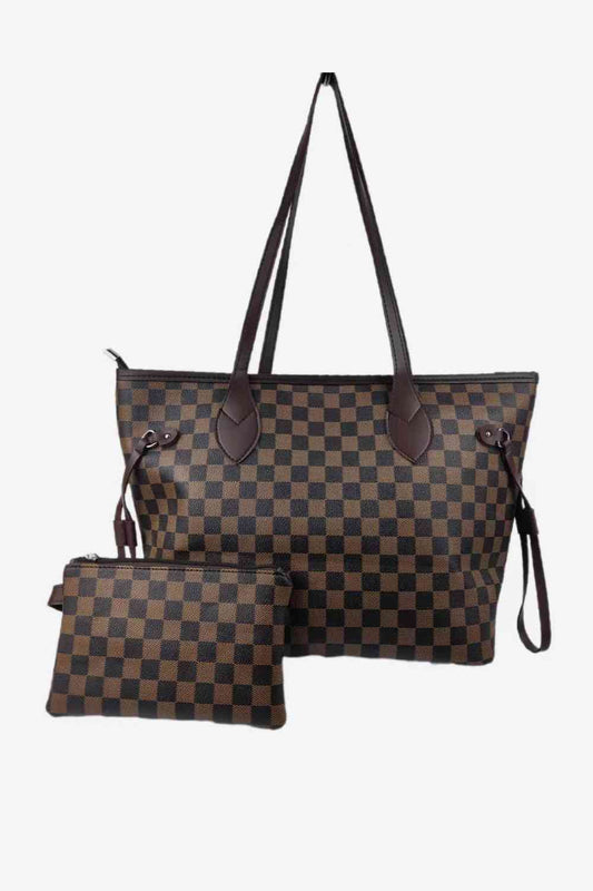 Checkered PVC Two-Piece Bag Set Chestnut One Size Shoulder Bags JT's Designer Fashion