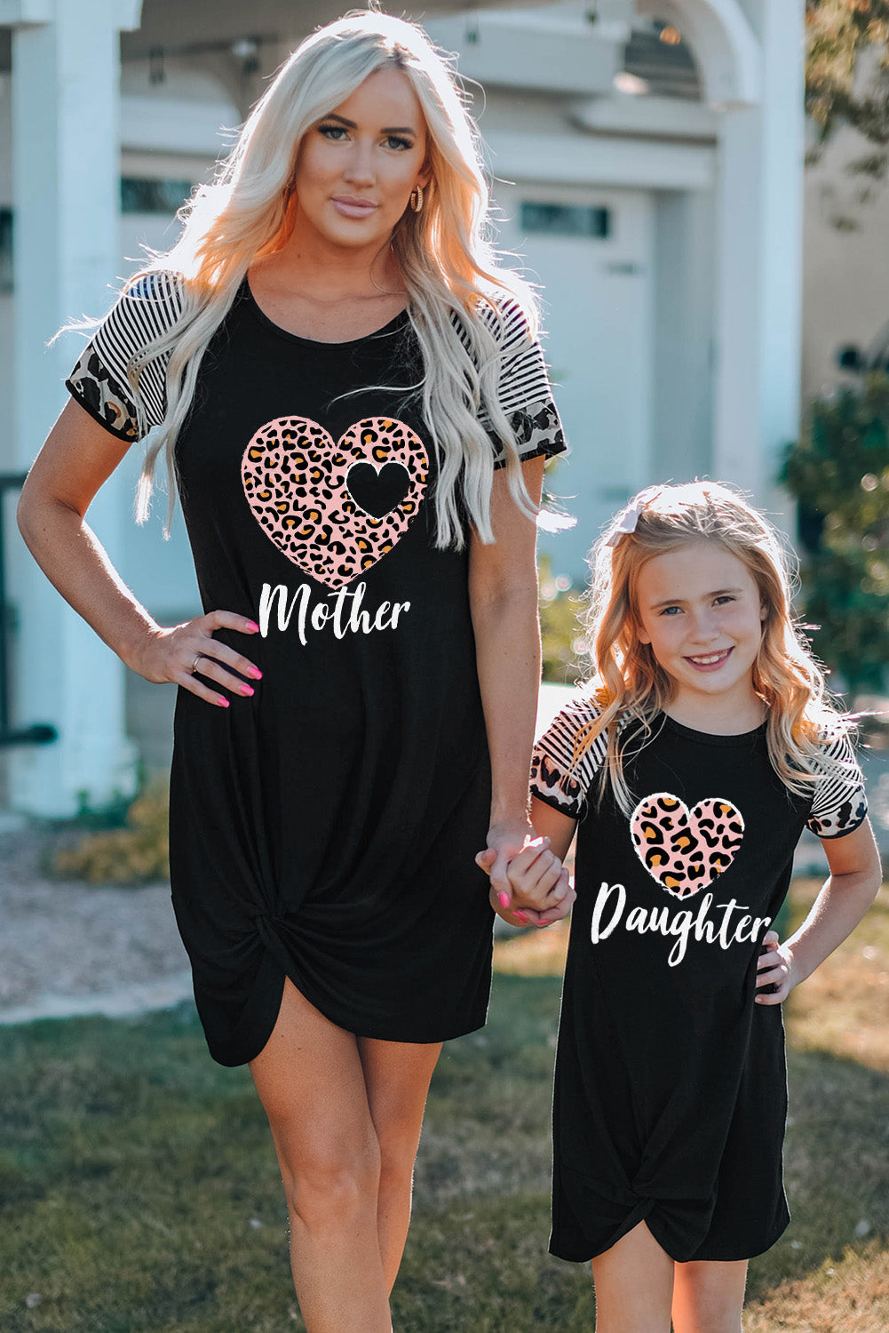 Black Leopard Heart Family Matching T-shirt Dress for Mother Family Dress JT's Designer Fashion