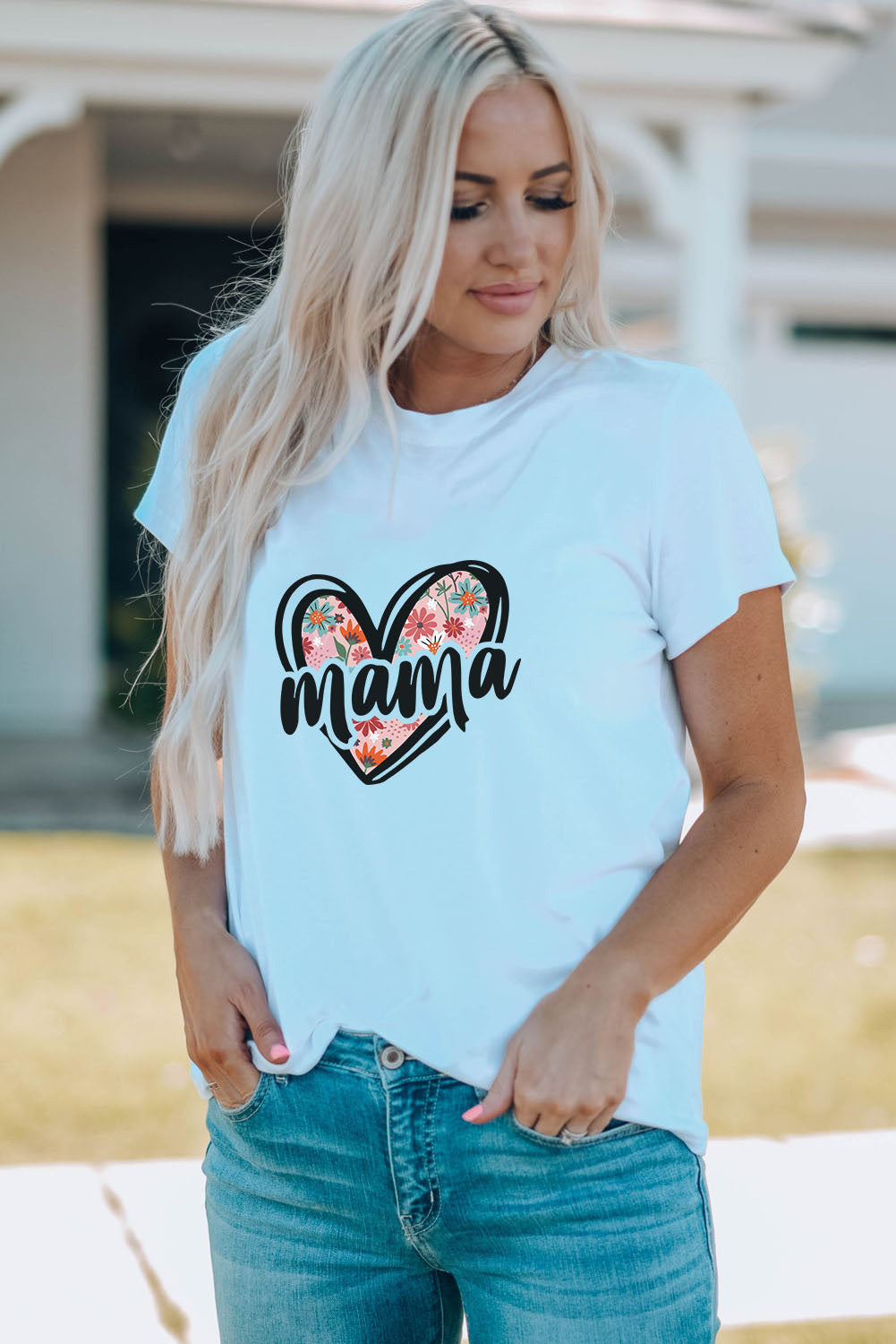 White Mama Floral Heart Family Matching T Shirt Family T-shirts JT's Designer Fashion