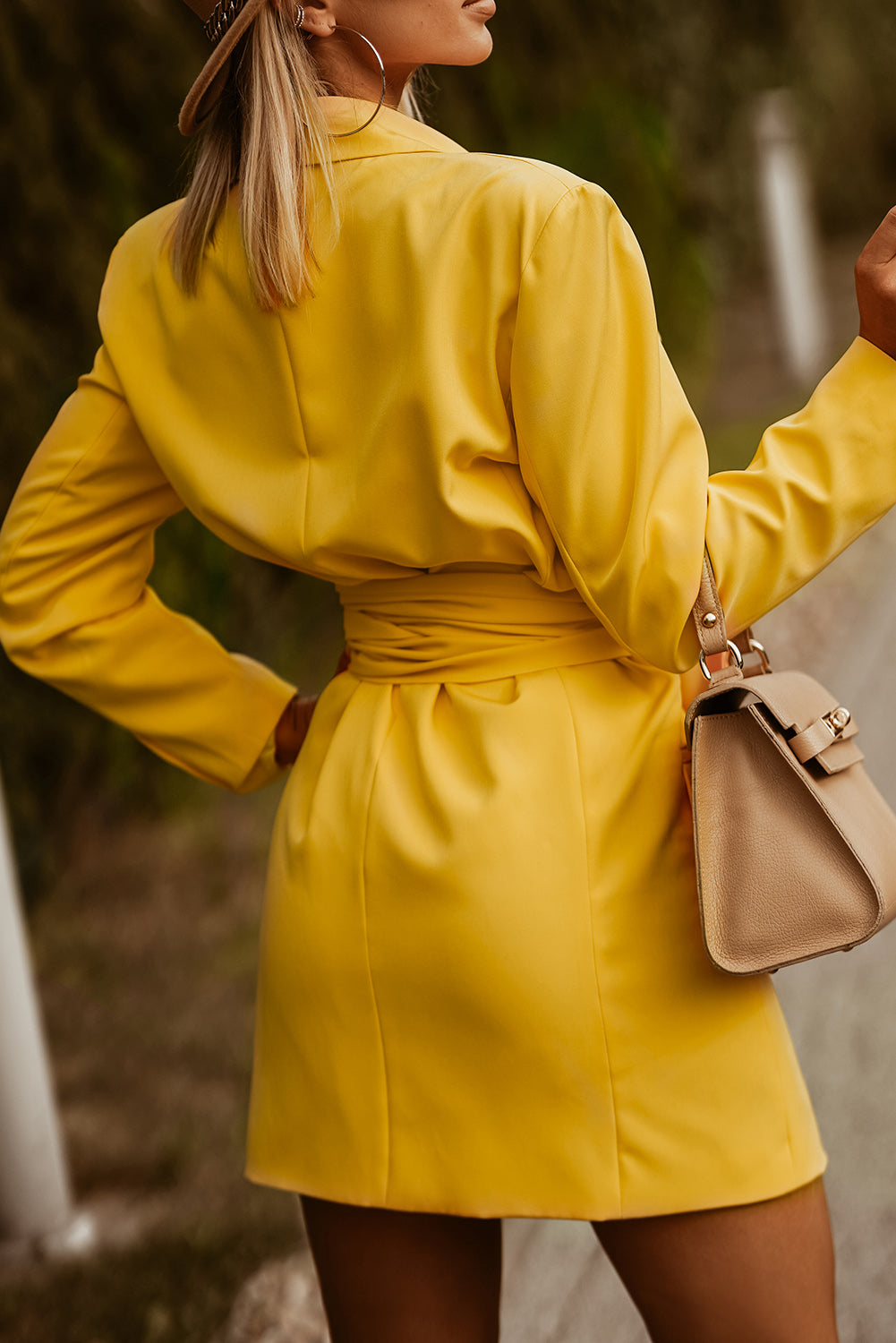 Yellow Long Sleeve Belted Blazer Dress Mini Dresses JT's Designer Fashion