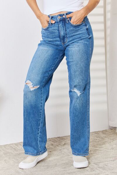Judy Blue Full Size High Waist Distressed Straight-Leg Jeans Jeans JT's Designer Fashion