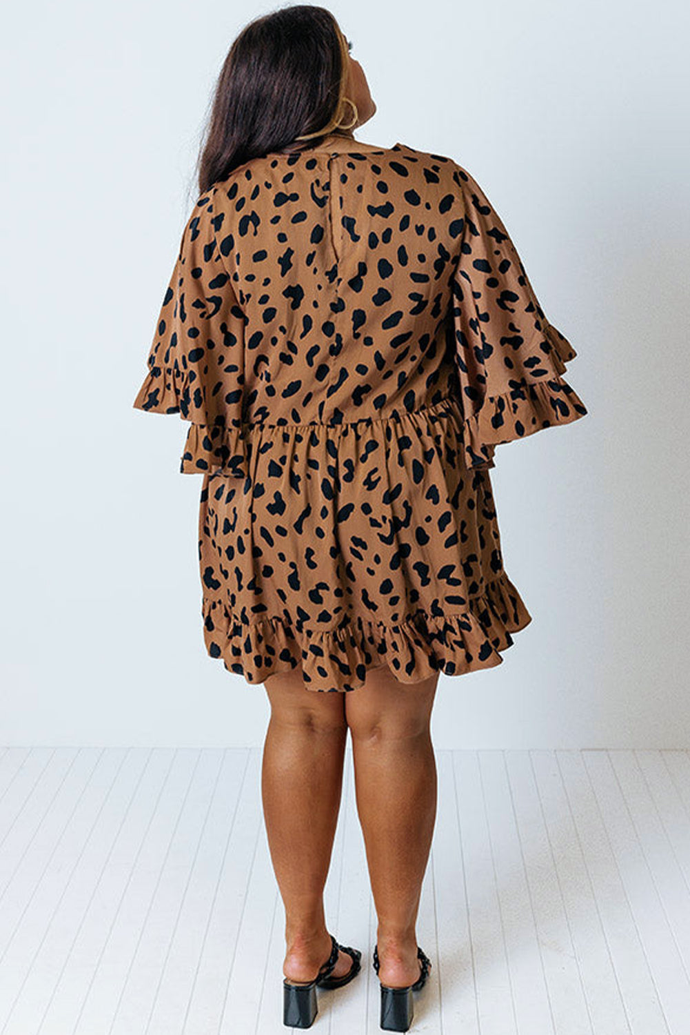 Plus Size Leopard Shift Dress with Ruffle Plus Size Dresses JT's Designer Fashion