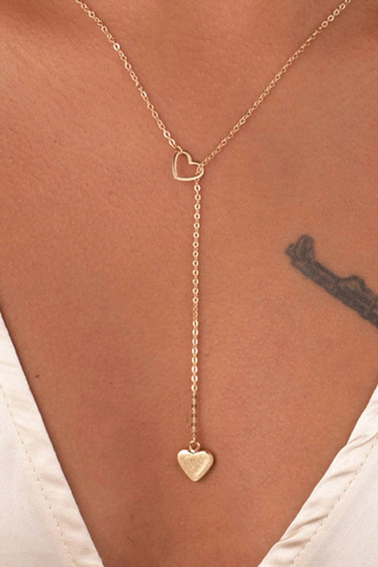 Gold Heart Shape Hollow Lariat Necklace Jewelry JT's Designer Fashion