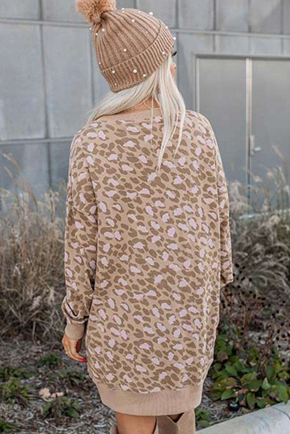 Parchment Leopard Print Side Pockets Long Sleeve Mini Dress Dresses JT's Designer Fashion