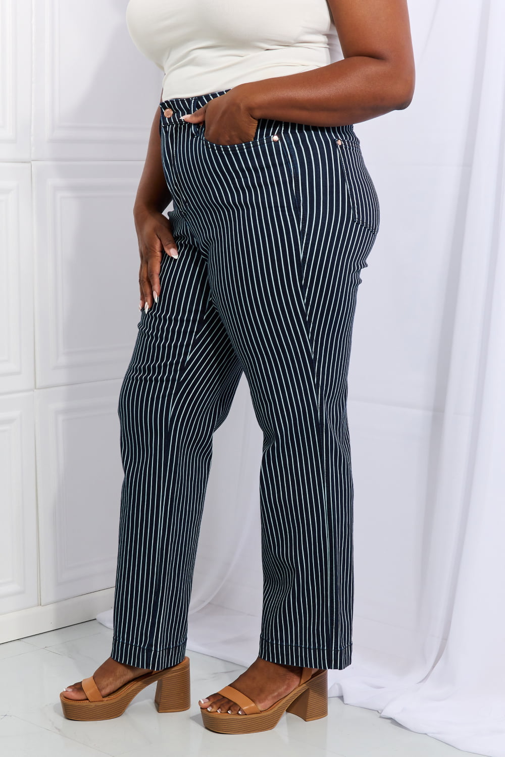 Judy Blue Cassidy Full Size High Waisted Tummy Control Striped Straight Jeans Jeans JT's Designer Fashion