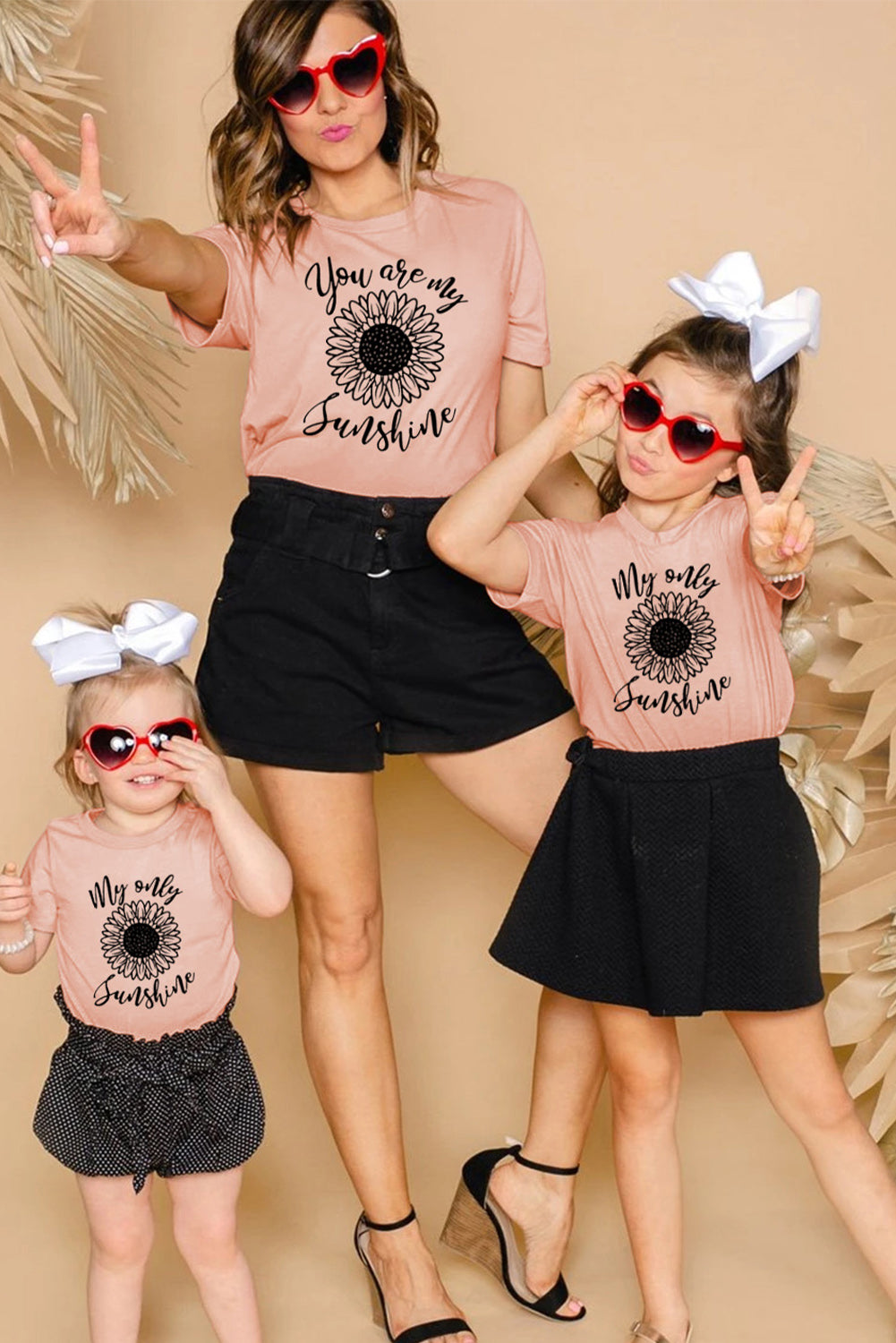 Pink Family Matching Girl's Floral Letter Print Short Sleeve T Shirt Family T-shirts JT's Designer Fashion