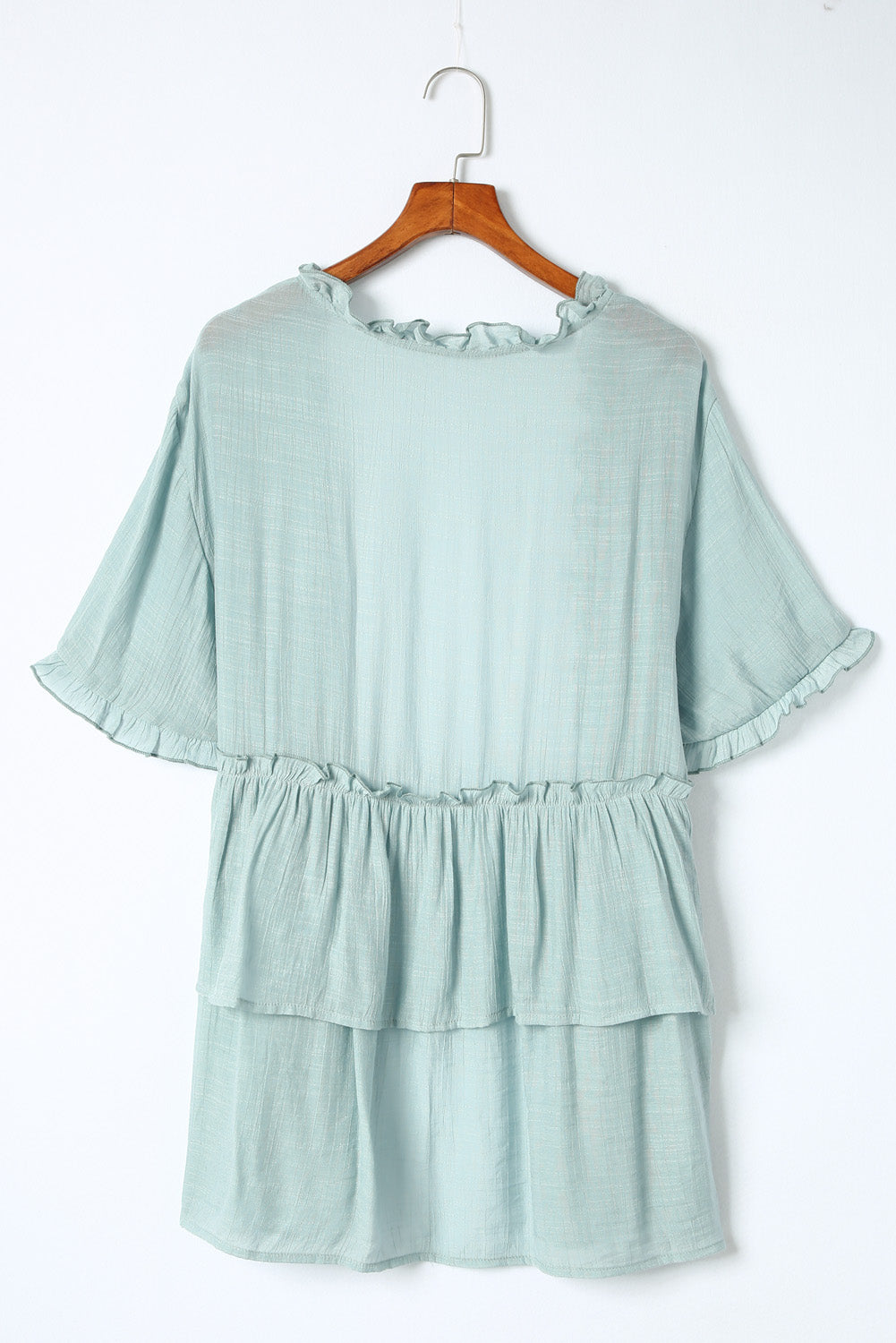 Green Ruffled Trim Half Sleeve Open Front Kimono Kimonos JT's Designer Fashion