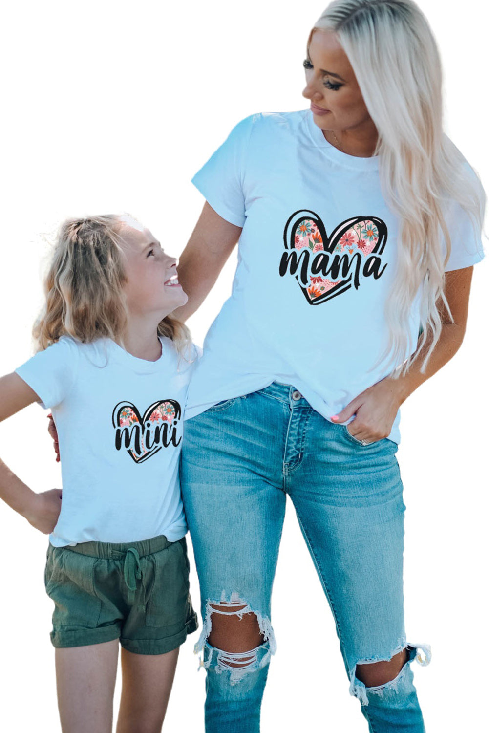 White Mama Floral Heart Family Matching T Shirt Family T-shirts JT's Designer Fashion
