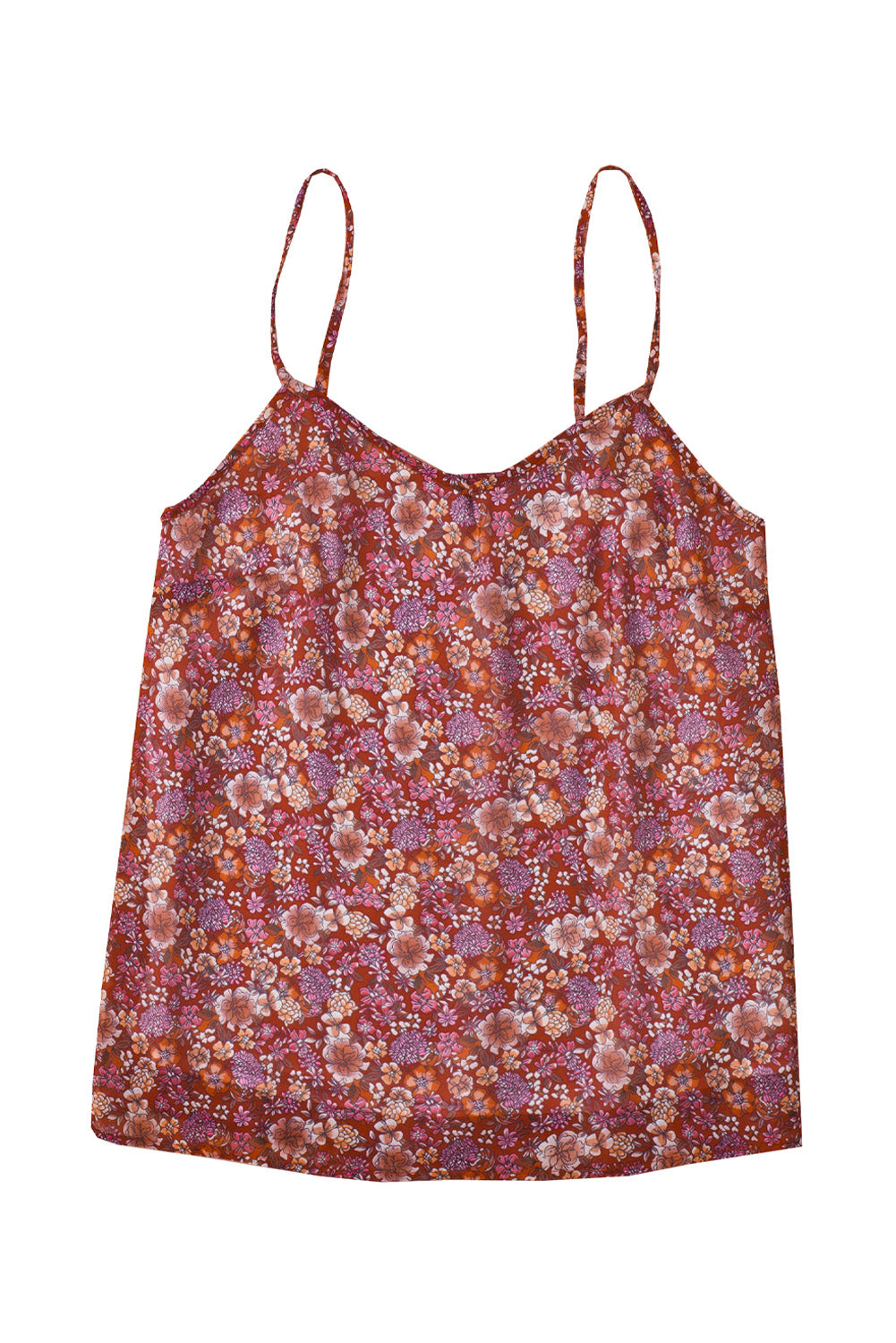 Fiery Red Floral Print Loose Spaghetti Strap Cami Top Tank Tops JT's Designer Fashion