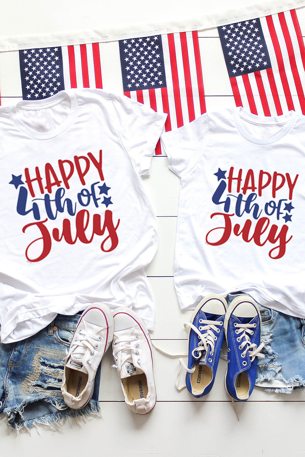 White HAPPY 4th OF JULY Printed Family Matching Graphic Tee White 95%Cotton+5%Elastane Family T-shirts JT's Designer Fashion