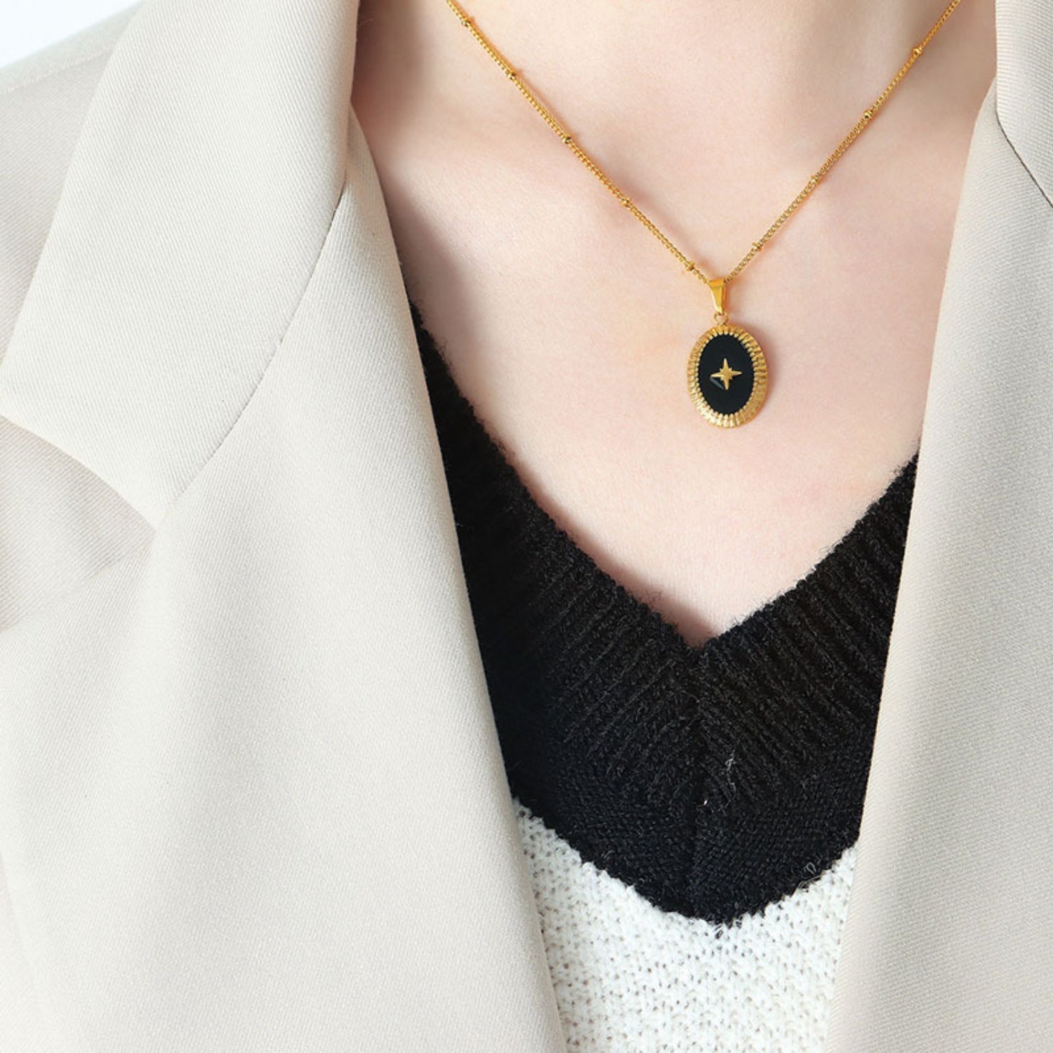 Gold-Plated Titanium Steel Oval Shape Pendant Necklace Necklaces JT's Designer Fashion