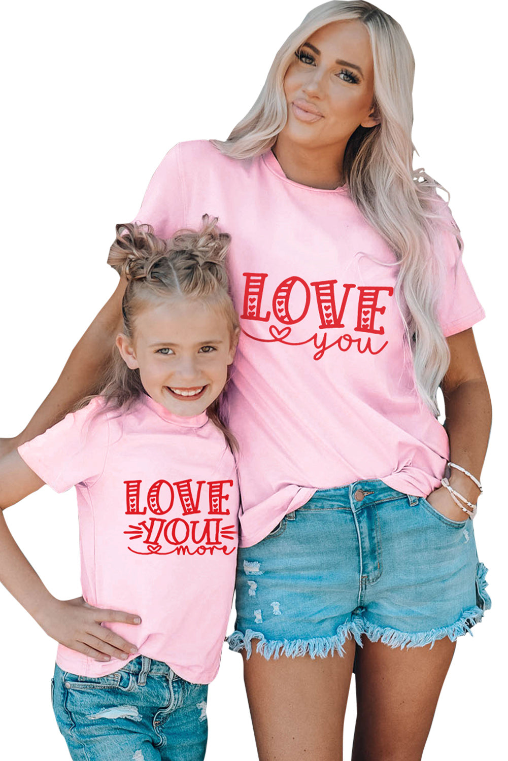 Pink Family Matching LOVE You Pattern Print Adult T Shirt Family T-shirts JT's Designer Fashion