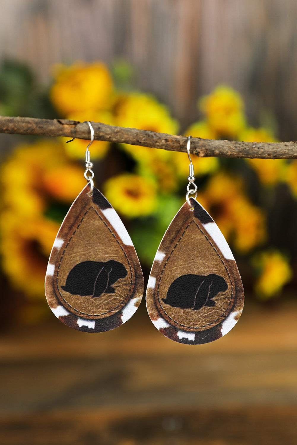 Brown Easter Day Animal Cow Pattern Print Drop Earrings Jewelry JT's Designer Fashion