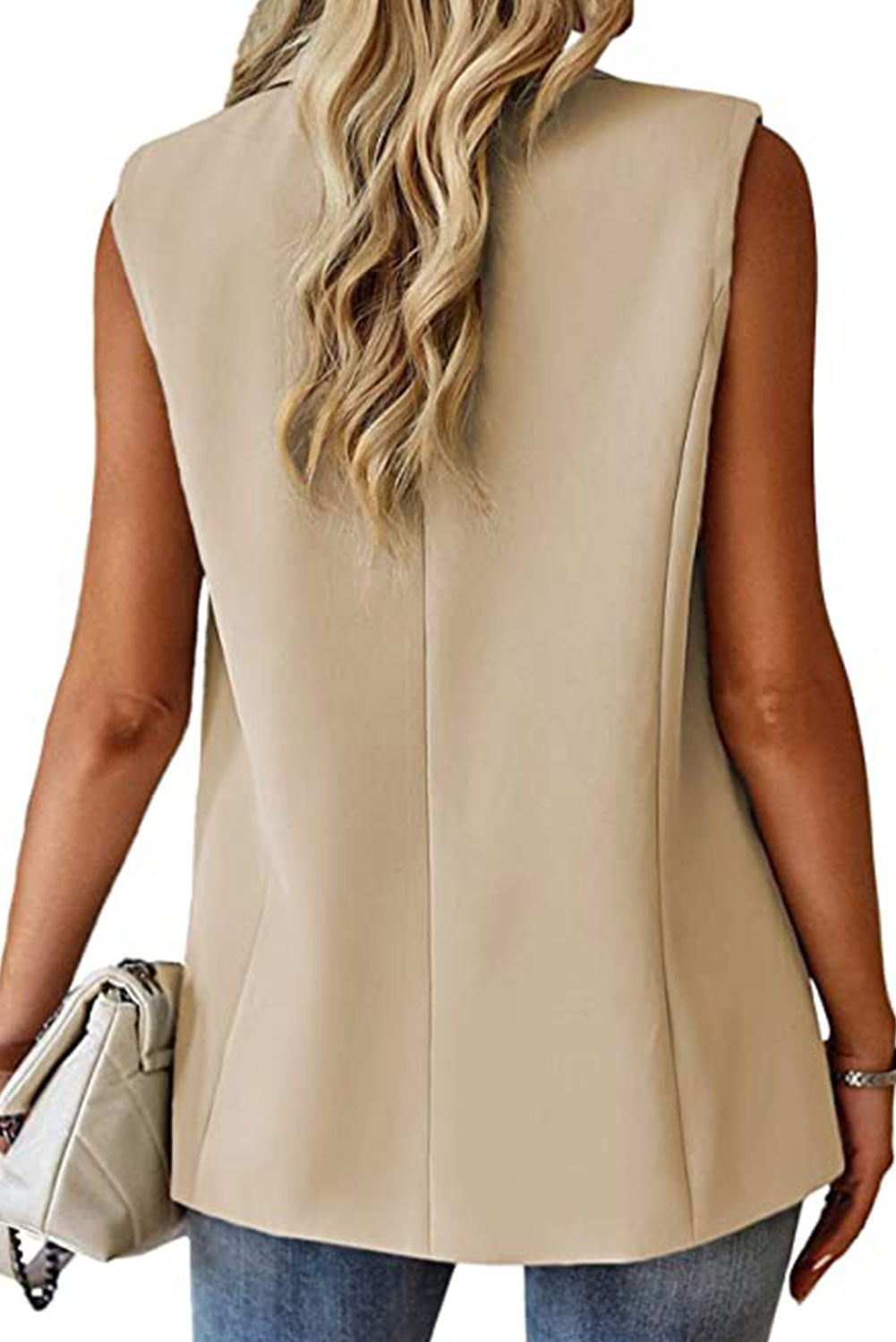 Apricot Single Button Pocketed Lapel Vest Blazer Outerwear JT's Designer Fashion