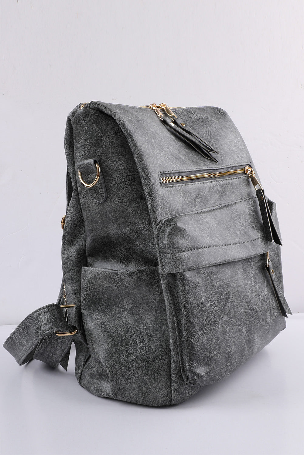 Gray Casual Versatile PU Leather Backpack Backpacks JT's Designer Fashion